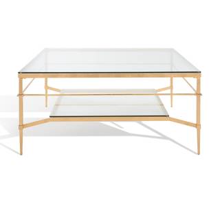 SAFAVIEH Furniture - Mieka Cocktail Table - Gold & Glass - Iron - Glam Gold Leaf Design - Ideal for Living Roo