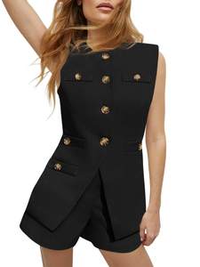 Tankaneo Womens 2 Piece Sets Suits Sleeveless Linen Vest and Shorts Set | Casual Summer Blazer Vest Short Offi