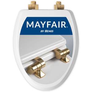 Mayfair Bennett Toilet Seat with Brushed Gold Hinges, Slow Close Wood Seat, Secure Metal Hinges, Easy Install,