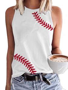 Baseball O-Neck Tank Women Print Baseball Tanks Cute Workout Graphic Casual Summer Sleeveless Vest Top Medium 