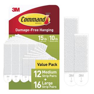 Command 15 lb & 10 lb Large and Medium 28 Pairs Picture Hanging Strips (56 Strips), Damage-Free Hangers for Pi