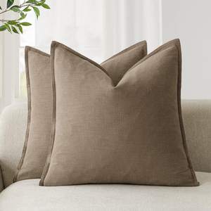 Foindtower Pack of 2, Decorative Linen Solid Throw Pillow Covers Soft Accent Cushion Case Boho Farmhouse Neutr