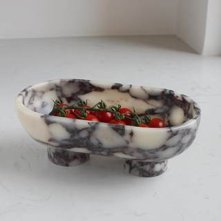 Nawgnail Natural Oval Calacatta Viola Marble Fruit Bowl for Kitchen Counter 10", Large Decorative Bowl Two-Leg