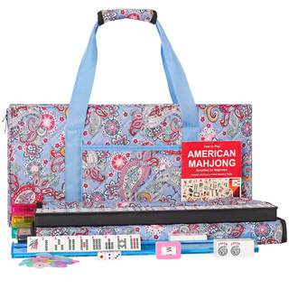 ZGME American Mahjong Set,166 White Tiles with Printed Rectangular Bag and Accessories,4 All-in-One Mahjong Ra