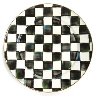 MACKENZIE-CHILDS Enamel Charger Plate, Black-and-White Courtly Check | Hand-painted design, decorative dinnerw