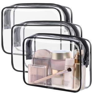 PACKISM TSA Approved Toiletry Bag - Clear Makeup Bag for Travel, Black | 3 Pack Quart-Size, Metal Smooth Zippe