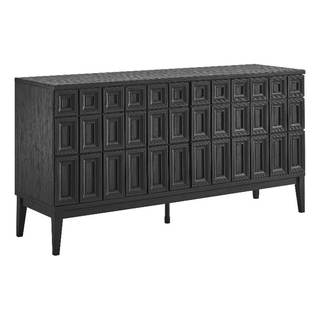 Modway Samos 62 Inch Retro Modern Sideboard with Storage in Black - Geometric Door Design Buffet Cabinet for D