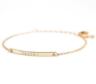 Petite Boutique 16K Gold Your Name Bar Bracelet Personalized gift Gold Plated bar Delicate Hand Stamp Best bri