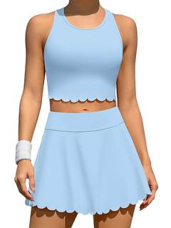ATTRACO Tennis Outfits for Women Racerback Golf Dress Workout Dress | Athletic Skirt Set, Built-in Shorts, 2 P