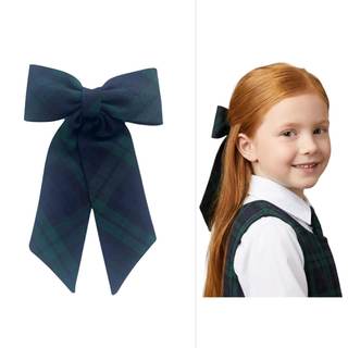 ClassExceed Extra Large Long Tail Jumbo Size School Uniform Plaid Girls Hair Bow with French Barrette – Back t