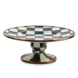 MACKENZIE-CHILDS Pedestal Platter, Mini, Black-and-White Courtly Check | Hand-painted design, made from enamel