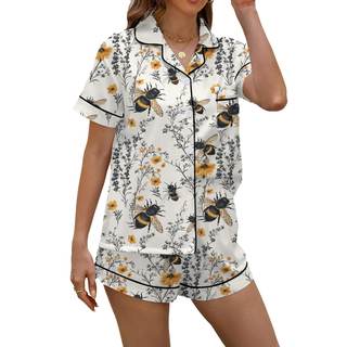 Women's Pajama Set Short Sleeved Button Top and Shorts Cute Pjs with Chest Pocket Two Piece Jammies Outfits Se