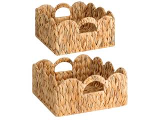 StorageWorks Scalloped Wicker Basket, Woven Baskets for Storage, Rattan Baskets with Handles, Water Hyacinth B