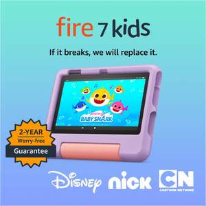 Amazon Fire 7 Kids tablet (newest model) ages 3-7. Top-selling 7" kids tablet on Amazon. Includes ad-free and 