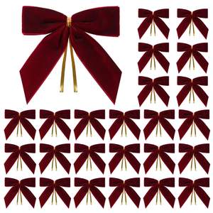 Utehilly 24 Pcs Burgundy Small Velvet Christmas Bows for Christmas Tree, Wreath, Gift Wrapping, Crafts, Weddin