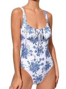 BERLOOK Womens One Piece Swimsuits Floral Push Up Bathing Suit Sexy Tie Slimming Swimsuits for Women Swimwear