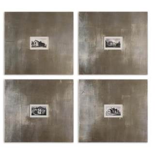 Uttermost 41295 Historical Buildings - 21.125" Vintage Wall Art (Set of 4), Champagne Silver Leaf/Light Brown 