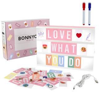 BONNYCO Pink Cinema Light Box with 400 Letters, Emojis, 2 Markers. Led Light Box Home Office and Room Decor, C