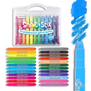 Ooly Smooth Stix Watercolor Gel Crayons, Set of 24 | Ages 3+, Easy-Grip Twist-Up with Paint Brush and Case, Ra