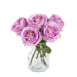 DuHouse 5Pcs Silk Roses Fake Purple Roses with Stems Real Touch Rose Artificial Flowers for Arrangement Weddin