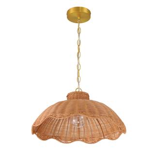 Creative Co-Op 60-Watt Small Scalloped Rattan Pendant Lighting, Natural Natural 11.5" Diameter x 8” H