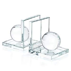 1 Pair Crystal Bookends with Crystal Ball for Heavy Books | Decorative L Shape Non-Skid Sturdy Glass Book Ends