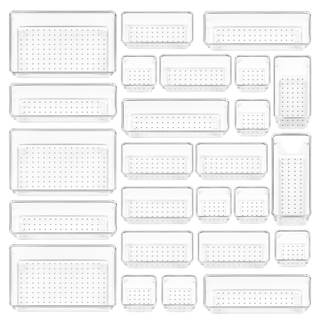 Vtopmart 25 PCS Clear Plastic Drawer Organizers Set, 4-Size Versatile Bathroom and Vanity Drawer Organizer Tra