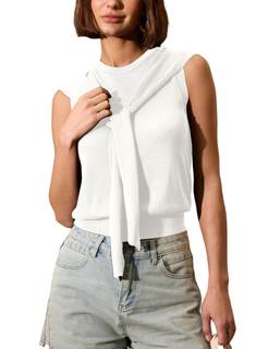 FAIABLE Sleeveless Sweater Tops for Women 2026 Crew Neck Lightweight Tank Tops Summer 2-in-1 Knitwear for Busi