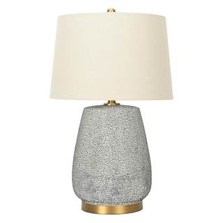 Creative Co-Op Textured Stoneware Table Lamp with Gold Accents and Linen Shade, Blue and Gold