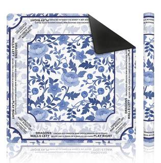 Blue and White Chinoiserie Floral Bird Mahjong Mat 31.5 x 31.5 Inch, Traditional Chinese Non-Slip Noise Reduct