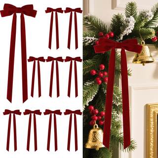 Senjie Large Velvet Bows for Christmas Tree, Xmas Tree Topper Bows, 20"x8" | 10Pcs Burgundy Christmas Bows Vel