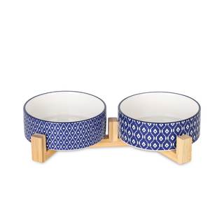 Selamica Ceramic 14 OZ Dog Bowls with Wooden Stand, Anti-Slip Dog Dishes Set for Cats & Small Dogs, Weighted P
