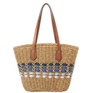 Straw Shoulder Bag for Women Woven Tote Handbags Straw beach bag for Summer Vacation Travel Khaki Blue