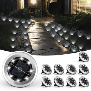SOLPEX 10 Pack Small Solar Ground Lights, Pathway Lights Cool White | Stainless Steel Solar Powered Walkway Li