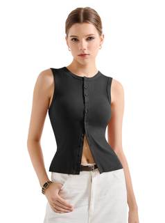 SUUKSESS Women Button Down Going Out Trendy Tops Ribbed Sexy Vest Y2K Tank Tops Medium 01 Black