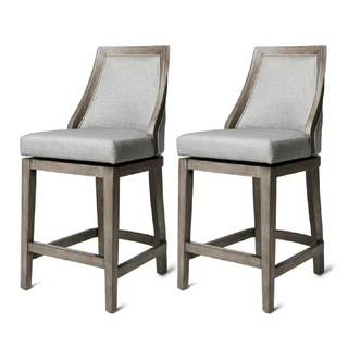 Maven Lane Vienna Counter Stools 26 Inches – Set of 2 – Swivel Stools with Footrests – Grey Solid Wood and Gre