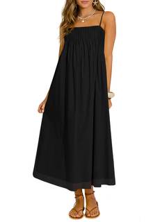 Wenrine Women's Summer Boho Maxi Dresses Spaghetti Straps Chiffon Sundress | Beach Vacation, Flowy, Linen, Cas