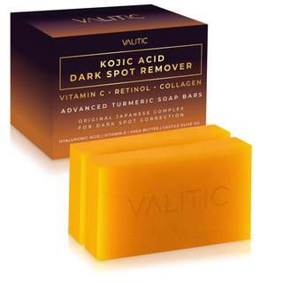 VALITIC Kojic Acid Dark Spot Remover Soap Bars with Vitamin C, Retinol, Collagen, Turmeric - Original Japanese