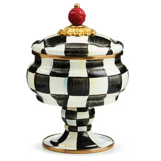 MACKENZIE-CHILDS Enamel Curiosity Pot, Black-and-White Courtly Check | Hand-painted design, decorative contain