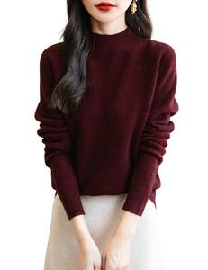 Chanyarn Women's 100% Merino Wool Seamless Sweater Mock Neck First-Line Ready to Wear Long Sleeve Knitted Pull