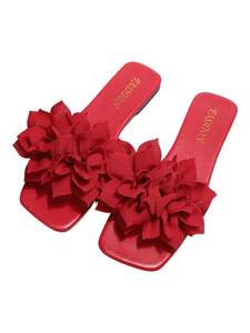 GORGLITTER Women's Floral Flat Sandals Dressy Square Toe Comfortable Slides | 3D Flower Cute Flats, Casual Wid