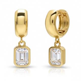 NIXMAX Trendy Gold Dangle Earrings for Women, Chunky Statement CZ Hoops | Bezel-Set Cubic Zirconia Charm, 14K 