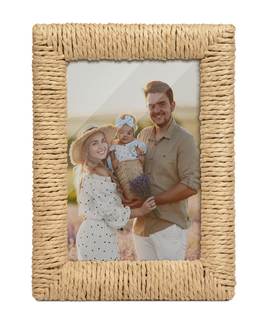 Boho 5x7 Picture Frame Rattan Photo Frame | Natural Paper Rope Design, Wall and Tabletop Display, Rustic Home 