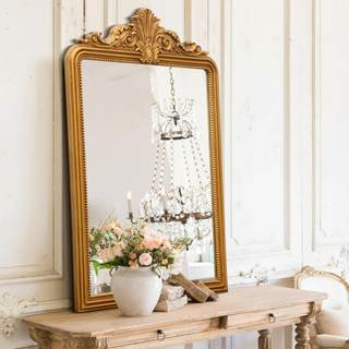 Besdomus Gold Vintage Arched Mirror: 24"x36" Baroque Antique Large Mirrors | Ornate Resin Framed Carved Decora