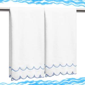 Hahafelt 2 Pcs Scalloped Hand Towels 100% Cotton Fingertip Towels for Bathroom 15.75 x 27.56 Inch 600 GSM Cute
