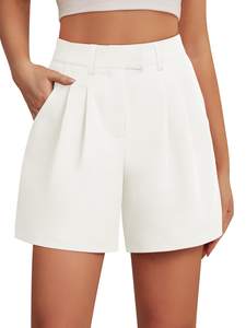 Feiersi Womens Casual Elastic Waist Wide Leg Suit Tailored Shorts Summer Dressy Work Shorts with Pockets