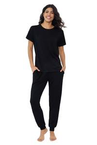 Joyaria Bamboo Viscose Pajamas Women Soft Cooling Short Sleeve Jogger Pants | Hot Sleeper Essential, Lightweig