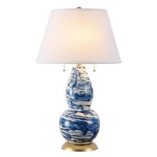 Safavieh Lighting Collection Color Swirls Glass Navy and White Table Lamp, Set of 2 Navy/White - Set of 2