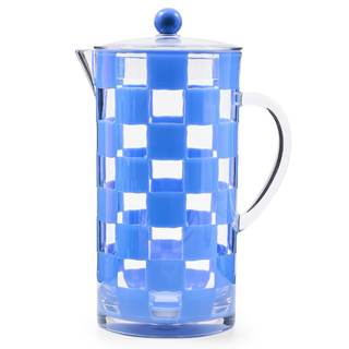 MACKENZIE-CHILDS Acrylic Pitcher with Spout, Blue Check | Hand-applied design, farmhouse drink pitcher for lem
