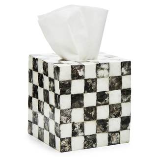 MACKENZIE-CHILDS Boutique Tissue-Box Cover, Black-and-White Courtly Check | Handcrafted design, made from capi